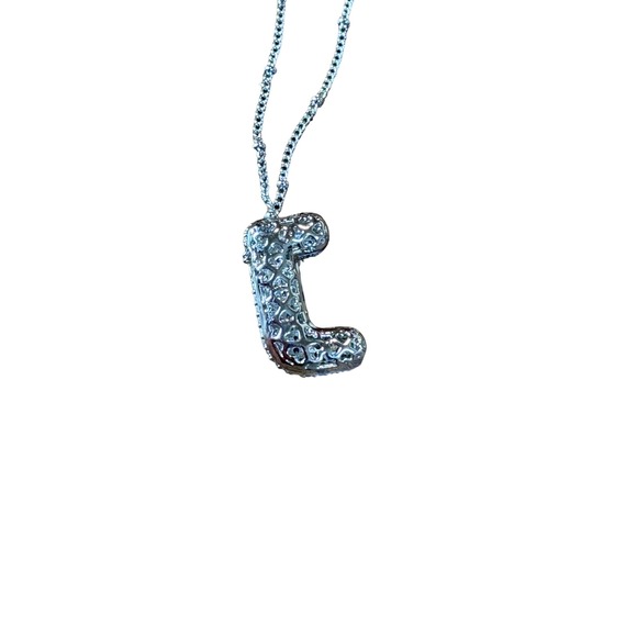 Sparkling Paved Letter J Bubble Pendant Necklace Silver Tone Chain New - Picture 7 of 8